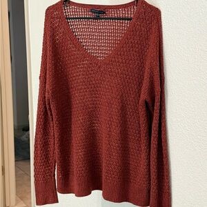 American Eagle Outfitters V-Neck Sweater in Rust
